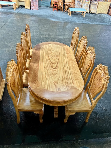 BÀN ĂN GỖ GÕ ĐỎ OVAL 8 GHẾ