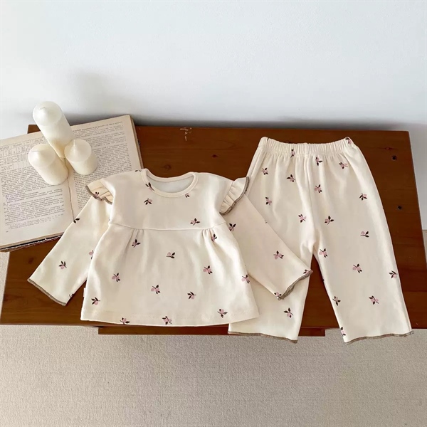 Bộ ngủ dài thun cotton màu kem