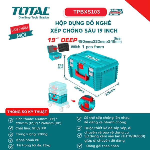 HỘP ĐỰNG ĐỒ NGHỀ XẾP CHỒNG SÂU 19 INCH TOTAL TPBXS103