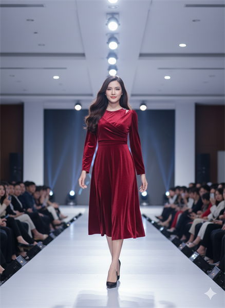 VÁY NHUNG ĐỎ HOA KIM CƯƠNG