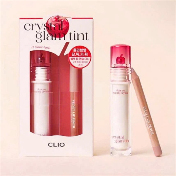 CLIO Set Son Crystal Glam Tint + Chì Kẻ Viền Môi - 17 Classic Apple
