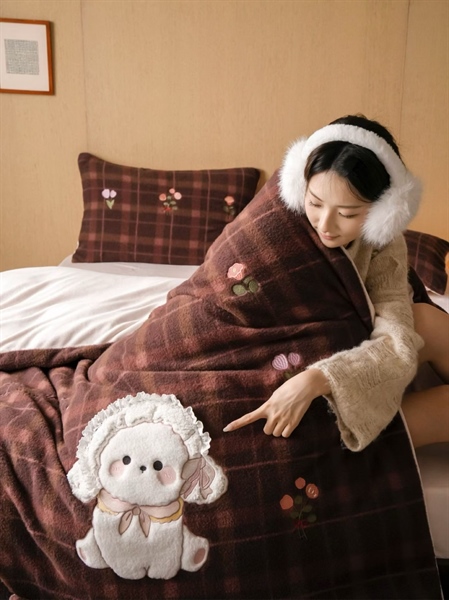 Bộ ga | Nỉ nhung Giả lông cừu - Kẻ Màu nâu, cừu trắng - WD04