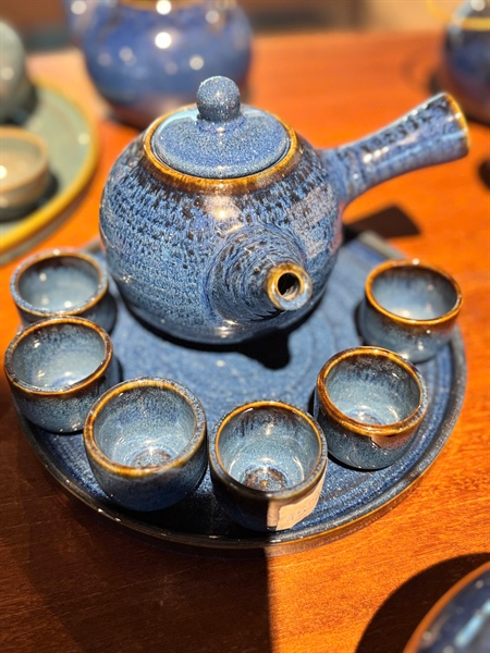 Saphir - Tea Set 6 pax - Bộ bình trà 6 tách xanh viền nâu