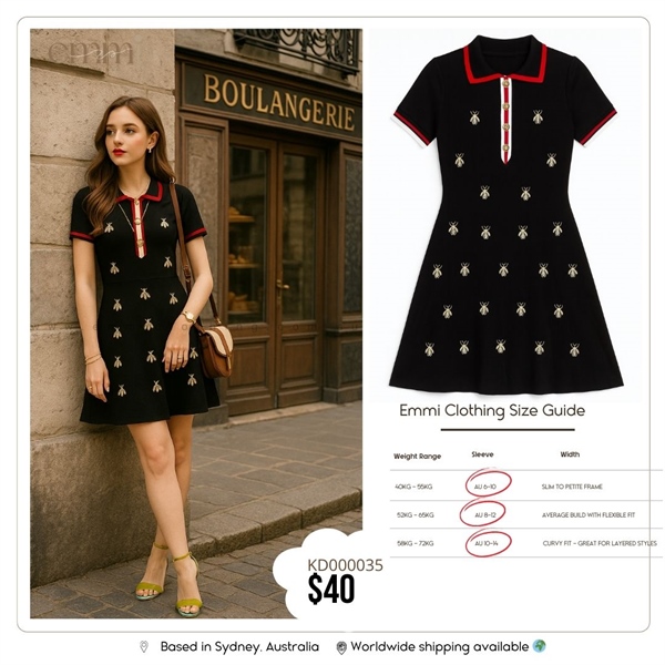 Black Bee Embroidery Polo Knit Dresses