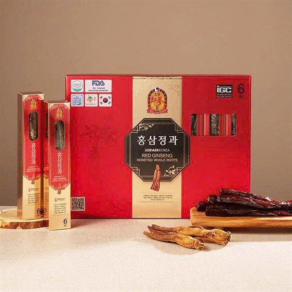 Hồng Sâm Nguyên Củ Tẩm Mật Ong Sobaek 300gr (8 củ)