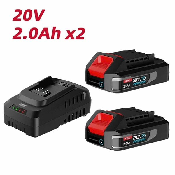 Bộ pin sạc 20V 2Ah Deli DE-CM20A2E (2 pin + 1 sạc)