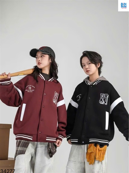 34277- Bomber đen lót bông chữ N