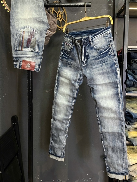 Jean Dài -THREE CLTR QC-JD691 xanh bạc thêu 5 chỉ màu túi