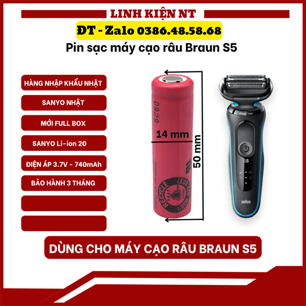 Pin Máy Cạo Râu Braun Series S5 S6 S7 ( Dòng S ) Pin Sony Nhật