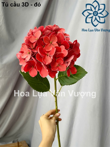 Tú cầu 3d - Đỏ - Hoa cành dài - Hoa Lụa Vân Vượng