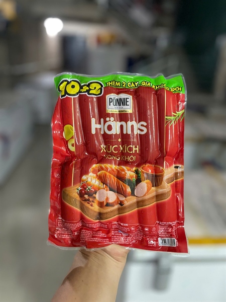 Xúc xích Ponnie Hanns Super Eco xông khói(Đỏ) 10bịch x 12cây x 45g (thùng 40 gói,lẻ +500/gói)