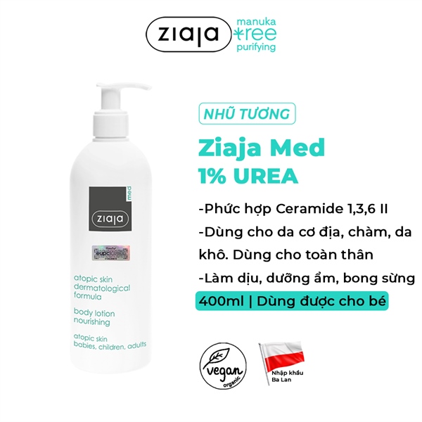 Nhũ Tương Ziaja Med Ẩm Mượt Da Toàn Thân 1% Urê Ziaja Med Atopic Skin 400ml
