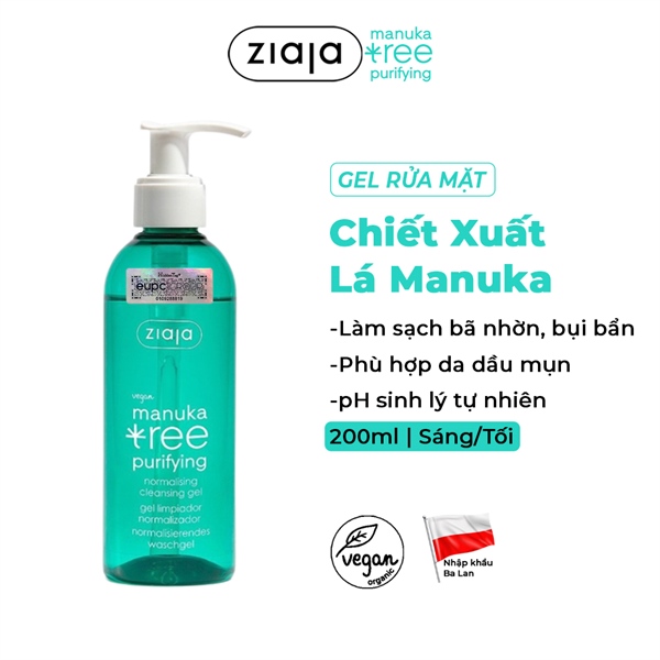 Sữa Rửa Mặt Ziaja Manuka Cho Da Dầu Mụn Trứng Cá Tree Purifying Normalising Cleansing Gel 200ml