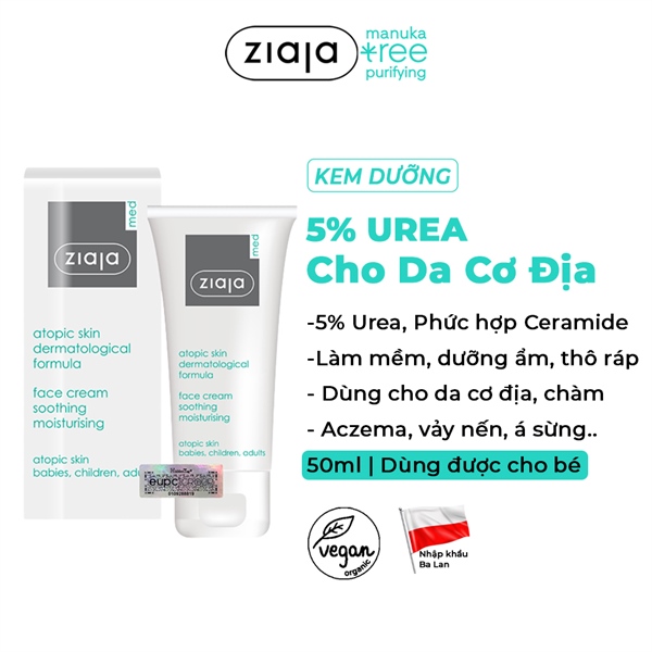 Kem Dưỡng Ziaja Med 5% Ure Atopic Skin Dermatological Formula Atopy Urê Dịu Nhẹ Dưỡng Ẩm 50ml