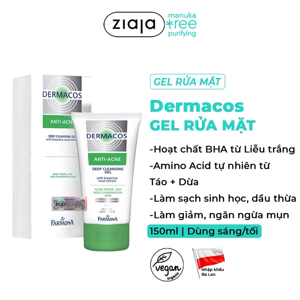 Sữa Rửa Mặt Farmona Dermacos Anti Acne Deep Cleansing Gel Sạch Sâu, Ngừa Mụn Cho Da Dầu 150ml
