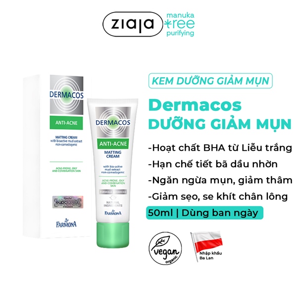 Kem Dưỡng Farmona Dermacos Anti Acne Matting Cream Giảm Bóng Nhờn, Ngừa Mụn 50ml