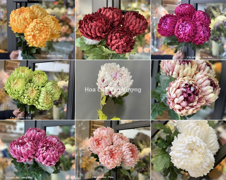 Cúc mẫu đơn - Trắng - Hoa cành dài - Hoa Lụa Vân Vượng