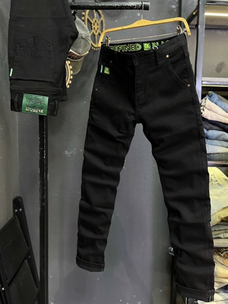 Jean Dài -QCSC- K2251 3K Denim Đen thêu chỉ xanh túi xéo