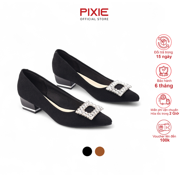 Giày Cao Gót 4cm Gót Vuông Phối Khóa H418