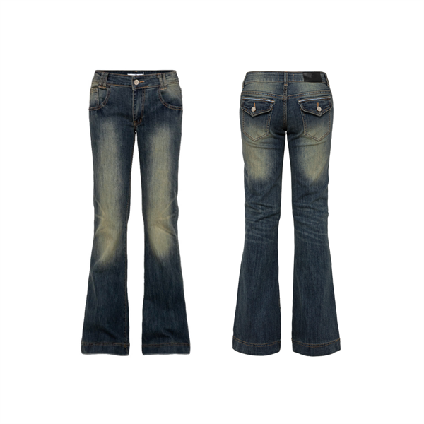 Quần Jeans Cạp Trễ TWENTI Co Giãn Ống Loe Thêu Túi - Xanh LOE - 0