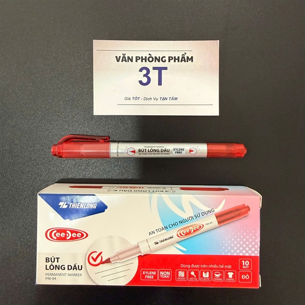 Bút lông dầu đầu nhỏ Thiên Long chính hãng PM-04 mực đỏ