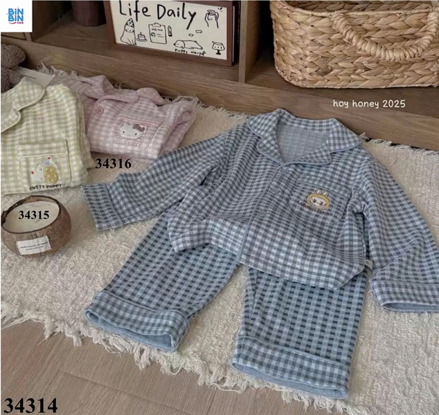 34314-Pyjama caro xanh labubu