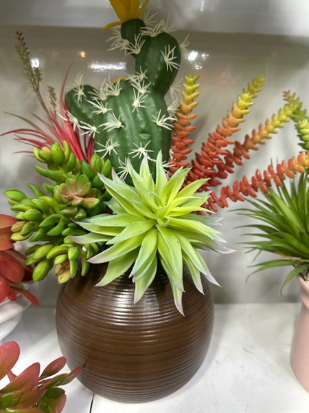 Bát hoa đá nâu - Thành phẩm - Hoa Lụa Vân Vượng
