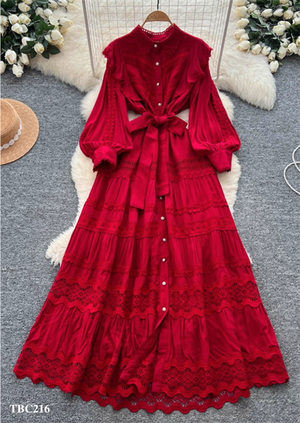 Red Long Dress Classic French Style