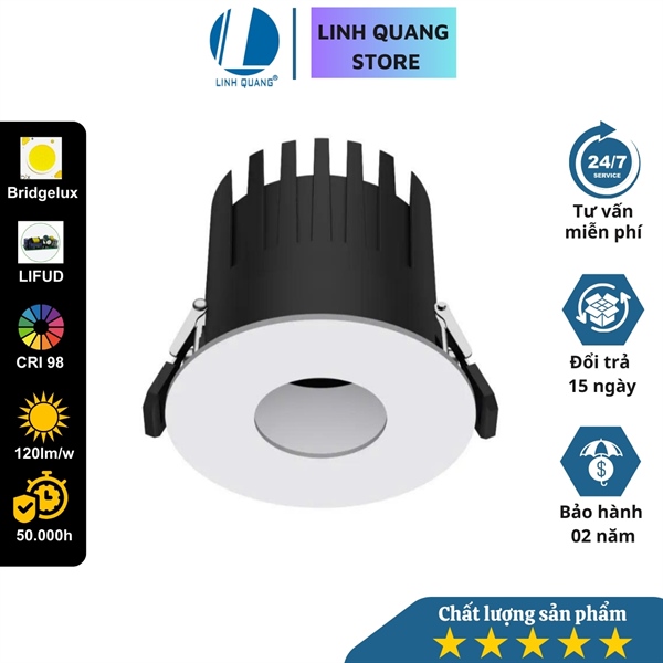 Đèn led âm trần Spotlight SM11, lỗ khoét 75mm, vỏ trắng mặt lỗ tròn