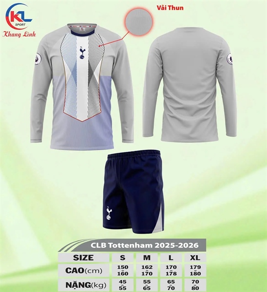 Bộ bóng đá tay dài Tottenham - Xám