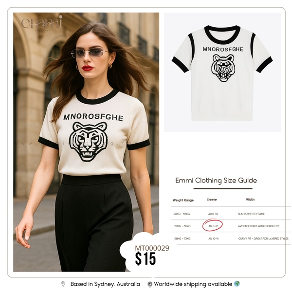 White and Black Tiger Graphic Tee for Average Build