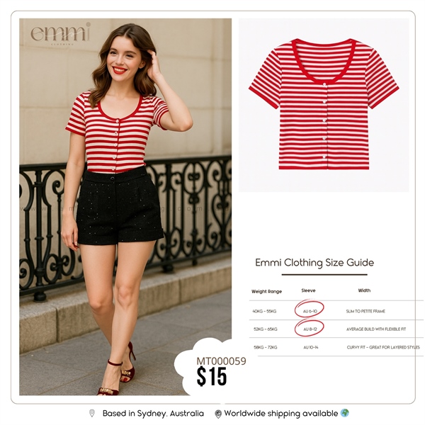 Red and White Striped Button-up Tee