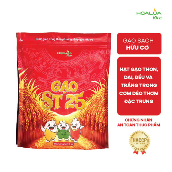 GẠO ST25 HOA LÚA DẺO NHIỀU, MỀM CƠM, THƠM LÁ DỨA (Túi 2Kg)