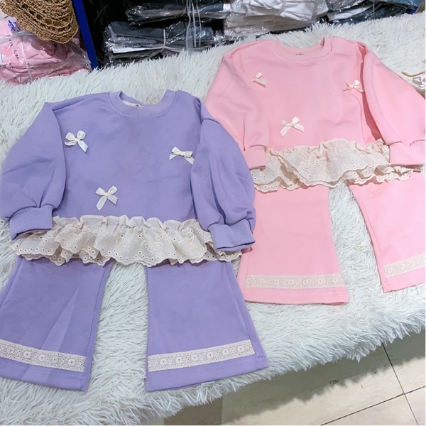 Set bộ nữ áo nơ có bèo 1- 5 ( tím, hồng )