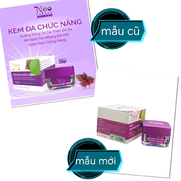 Kem Neo Karava tía tô đa chức năng dưỡng trắng da, cải thiện đỏ da, mờ nám, mờ tàn nhang đồi mồi, giảm mụn, chống nắng 10g