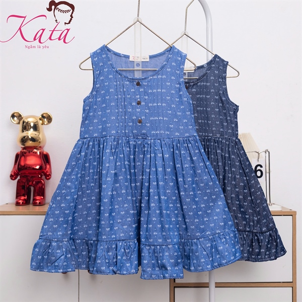 Đầm Bé Gái Denim Nơ Nhí Dáng Xòe Size 4-14 | Bé 12-35kg