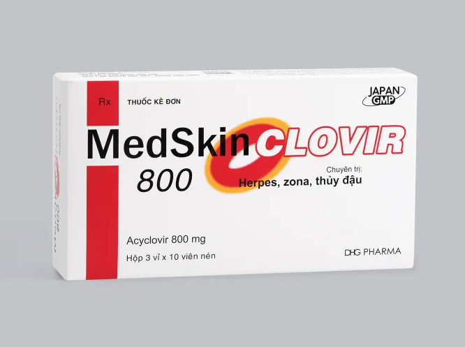 MEDSKIN CLOVIR 800 Acyclovir 800mg trị zona, thủy đậu, herpes (Hộp 3vỉ *10 viên) - Hậu Giang