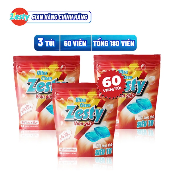VIÊN GIẶT ZESTY XANH BIỂN COMBO 180 VIÊN ( 3 TÚI 60 VIÊN)