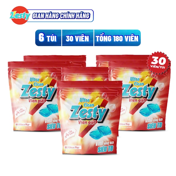 VIÊN GIẶT ZESTY XANH BIỂN COMBO 180 VIÊN ( 6 TÚI 30 VIÊN)