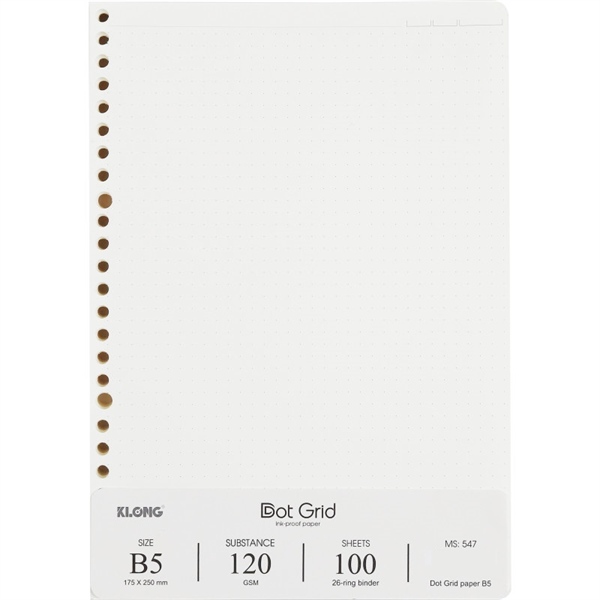 Ruột sổ kẹp còng Dot Grid B5 100 tờ 120/76 Klong MS 547