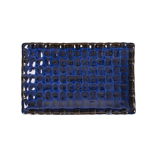 Saphir - Rectangular Plate 19 x 12 x 2.3cm - Dĩa chữ nhật 19 x 12 x 2.3cm xanh viền nâu