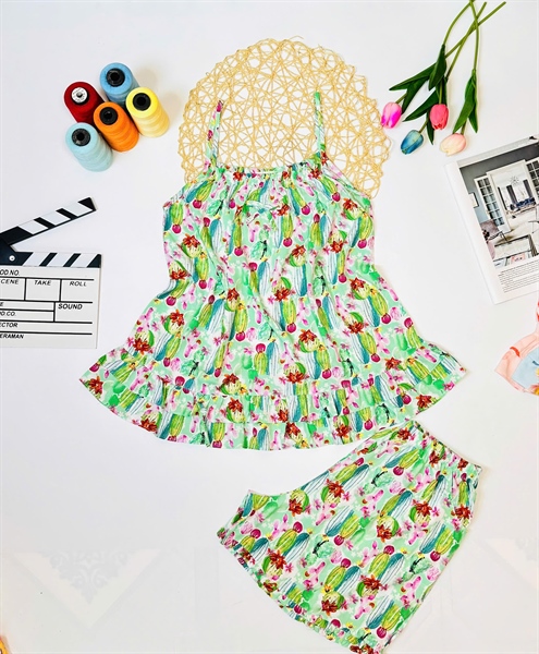 Bộ tole dây nhỏ kèm bèo 2 tầng-quần đùi cho Mẹ TH