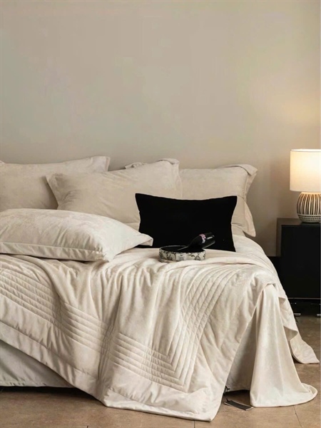 Bộ ga | Nỉ nhung lông chồn bạch kim - LB06 - Màu kem