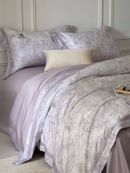 Bộ ga "Thì thầm mây tím" | Tencel Cotton Peru chải sợi - cây lá - tím khoai môn - LS04