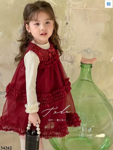 34262- Đầm công chúa 2ct tầng voan đỏ