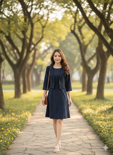 VÁY KẺ KÈM ÁO VEST