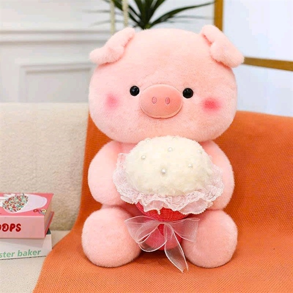 Heo ôm hoa trắng 55cm