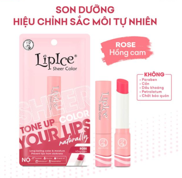 Son dưỡng môi Lipice Sheer Color Rose (Hồng Cam) 2,4g - Rohto (Tub)