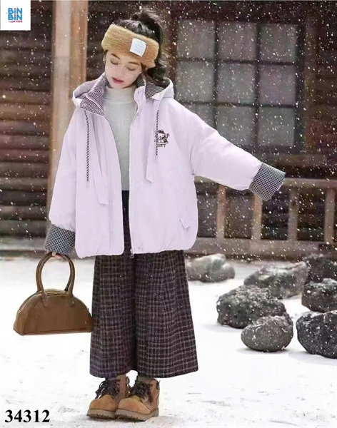 34312-Áo Khoác Phao Lót Lông Kitty Tím