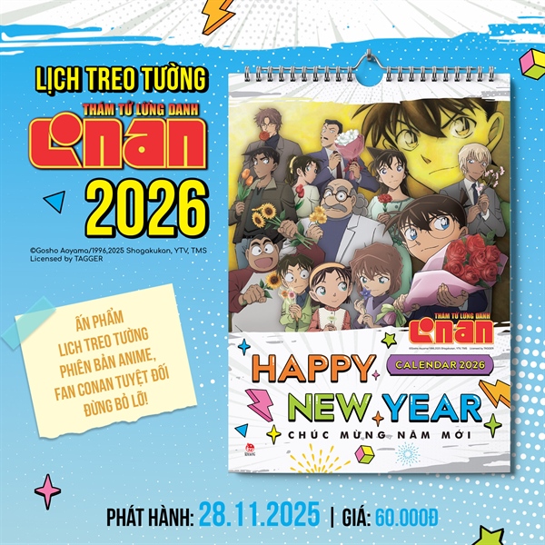 Lịch treo tường Thám Tử Lừng Danh Conan năm 2026 ver. Anime